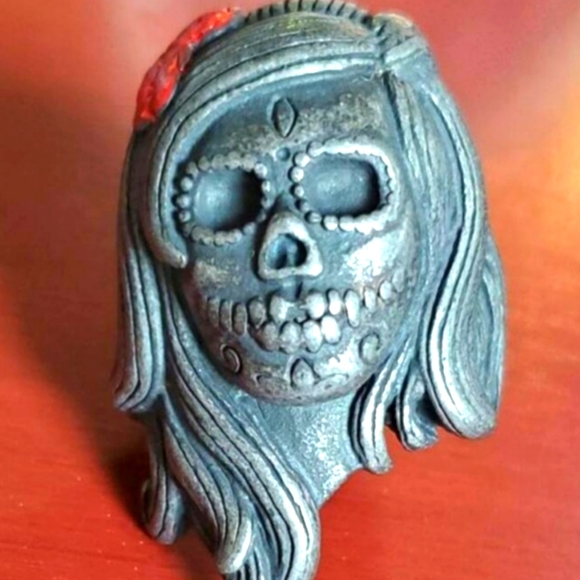 Stainless steel Sugar skull pinup Ring size 7 - Picture 1 of 2